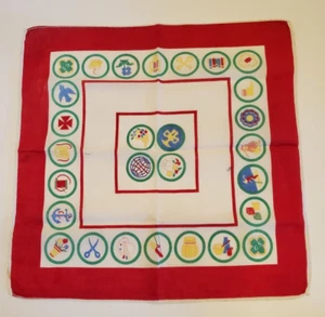 Vintage Girl Scout Patch Badge Handkerchief Hankie Red Border Scouts - Picture 1 of 8