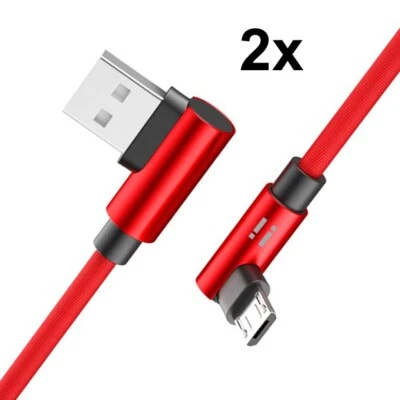 2 x 2 m nylon gaming micro USB cavo di ricarica angolo 90 gradi cellulare smartphone Samsung - Immagine 1 di 3