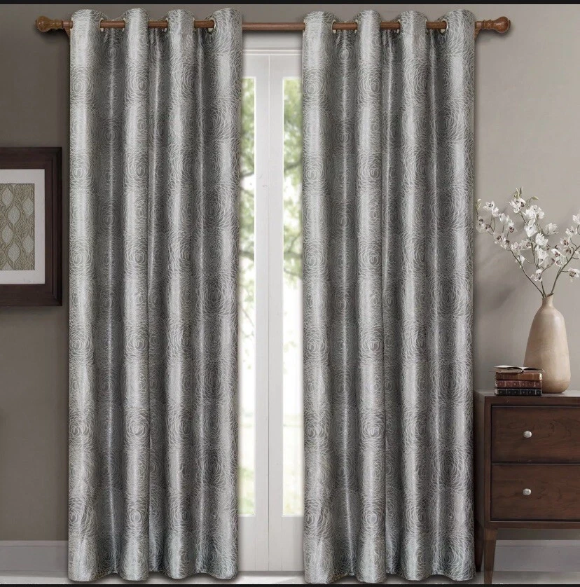 Exclusivo par de paneles de cortina de ventana tejidos de satén para herrajes para el hogar plateado Foto 1 de 1