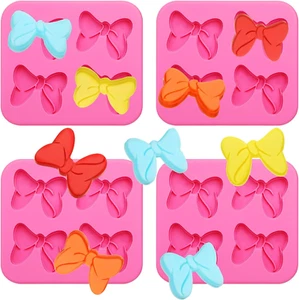 4 Hole Bow Chocolate Silicone Mold 4 Pcs Bow Fondant Mini Cartoon Butterfly T... - Picture 1 of 1