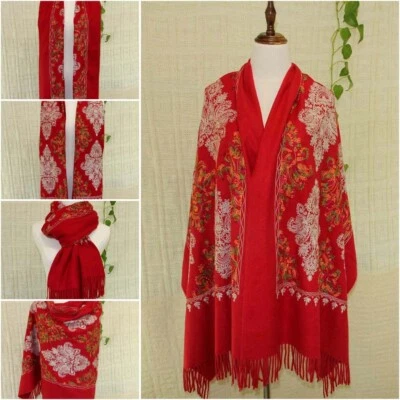 Venta Nuevo bufanda chal envolvente suave de lana cachemir cachemir cachemir grande bordada vintage Foto 1 de 4