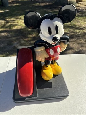 Teléfono con cable vintage Disney rojo negro Mickey Mouse pulsador Foto 1 de 4