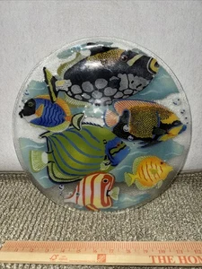 Large Peggy Karr Fused Glass Tropical Fish Plate/Platter/Charger 13.5” Signed - Picture 1 of 2