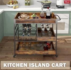 3 Tier Bar Cart Drinks Trolley with Wine Racks Wine Coffee Tea Kitchen Serving O - Picture 1 of 6