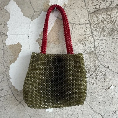 Bolsa tote de acrílico Y2K com miçangas declaração colorblock bolsa de ombro vintage - Imagem 1 de 4