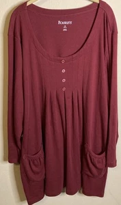 Roamans Womens Tunic Top Pintuck Bodice Button Decor Sz 3X Maroon Red Pockets - Picture 1 of 6