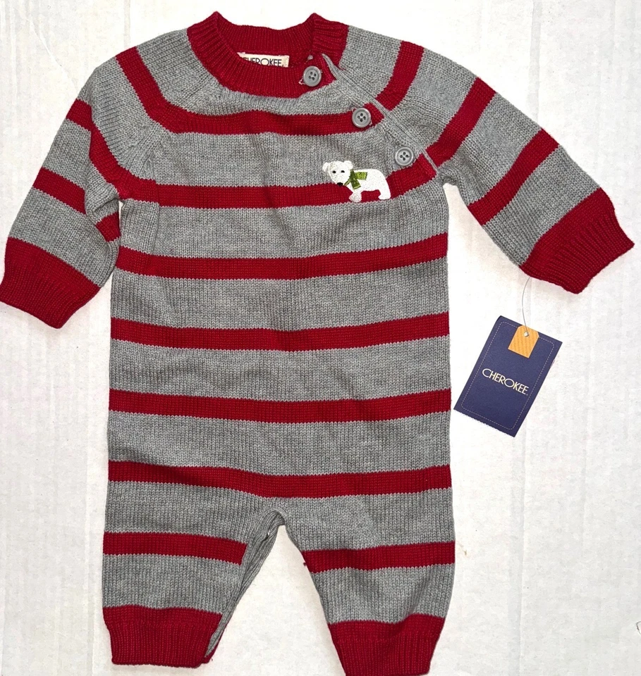 Mono de punto CHEROKEE GRIS/ROJO OSO POLAR motivo talla RECIÉN NACIDO Foto 1 de 1