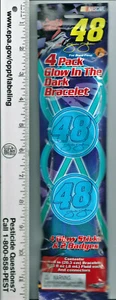 Nascar 4 Pack Glow in the Dark Bracelets / Glow Sticks #48 Jimmie Johnson NIP - Picture 1 of 2