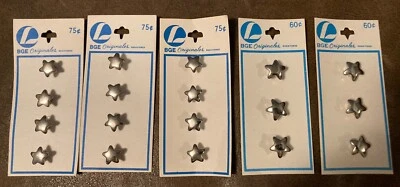 Vtg BGE 18 SILVER STAR Shape Metal Buttons Long Shank On Cards 3/8” & 1/2” NEW - Image 1 of 4