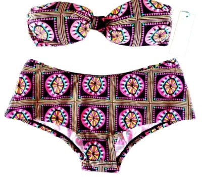 Damen Bikini Set Gr. 36 Push-Up Top High Waist Short Mandala Strand Bunt Pink - Bild 1 von 4