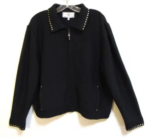 Cárdigan Chaqueta ST. JOHN SPORT Negro Mezcla Lana Dorado Tachonado Cremallera L - Imagen 1 de 7
