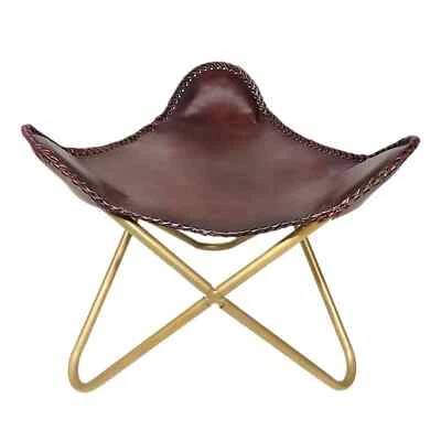Handmade Brown Leather Butterfly Chair Footstool Rest Butterfly Folding Stool  - Image 1 of 4