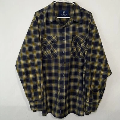 Camisa clásica con botones Rocawear para hombre talla 4XB amarilla azul manga larga a cuadros Foto 1 de 4