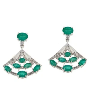HSN Colleen Lopez Sterling Silver Emerald & White Zircon Dangle/Drop Earrings - Picture 1 of 8