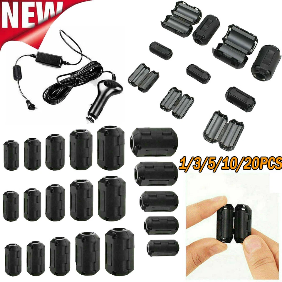 3/5/10/20pcs Ferrite Cable Clips Bead Core Coil RFI Cable Clip Choke Clamp Ring - Image 1 of 1