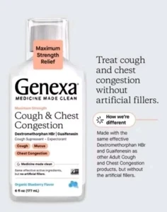 Genexa Cough & Chest Congestion, Organic Blueberry Flavor, 6 Fl oz Made Clean - Picture 1 of 3