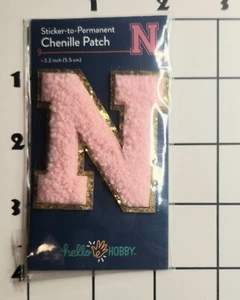 Letter "N" Patch Pink 2" Glitter Edge  Embroidered Chenille Adhesive Alphabet - Picture 1 of 1