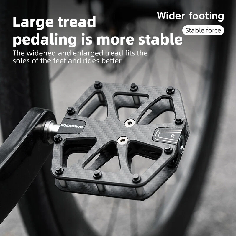 Pedales de bicicleta de fibra de carbono ROCKBROS con núcleo de titanio para bicicletas de carretera y montaña Foto 1 de 4