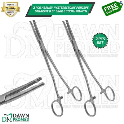 Juego de 2 pinzas Heaney de un solo diente recto 8,5" instrumento OB/GYN alemán Gr Foto 1 de 4