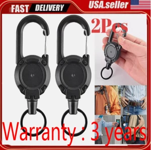 Heavy Duty Retractable Carabiner Car Key Chain Badge Holder Steel Cord Keychain - Picture 1 of 15
