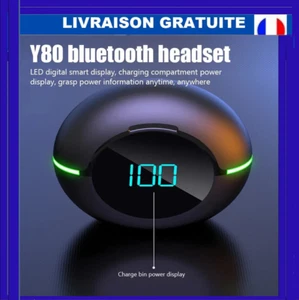Écouteurs sans fil Bluetooth Y80 TWS | Étanches, Réduction du bruit, Affichage n - Imagen 1 de 9