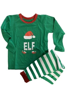 2pc Xmas PJ's Holiday Pajamas ELF SANTA HAT Candy Cane Costume Child S 4-6 - Picture 1 of 2