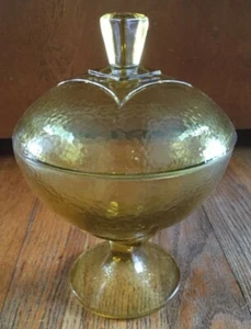 MCM Hazel Atlas Colony Pebblestone Gold Amber Covered Candy Dish - Picture 1 of 10
