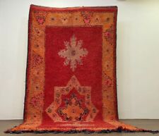 Antique Moroccan Handmade  Rug 6'x13'1" ft Old Berber Geometric Red Wool Carpet