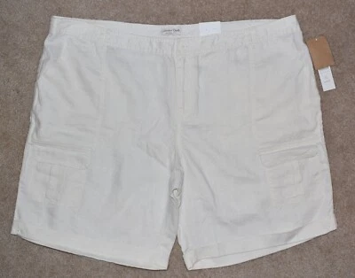 Nuevos Pantalones Cortos Coldwater Creek Ajuste Natural Blanco Lino Carga Talla 24 Foto 1 de 2