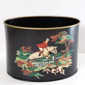 Vtg Mid-Century Toleware Tin Metal Oval Container Pencil Holder Hand Painted - Picture 1 of 12
