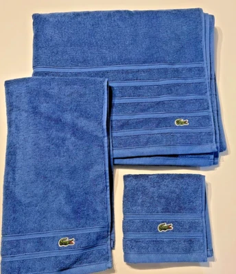 Lacoste NWOT Signature Croc 3 Pc Dark Royal Blue Towel Set - Bath +Hand + Wash - Image 1 of 4