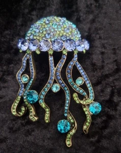 Large Jellyfish Brooch Vintage Inspired Deco Style Blue Sea Jewellery Gift - Picture 1 of 2