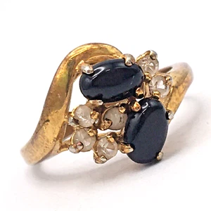 Vintage Seta 10K Gold Plated Faux Onyx Rhinestone Ring Size 6.75 - Picture 1 of 8