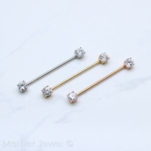 LARGE CENTRE SIMULATED DIAMOND INDUSTRIAL EAR BAR BARBELL CARTILAGE PIERCING