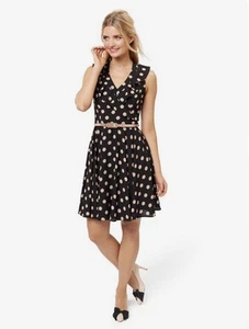 Review Tuesday Spot Dress AU 12 Ruffle V Neckline Belt Fit Flare Flippy Polkadot - Picture 1 of 18