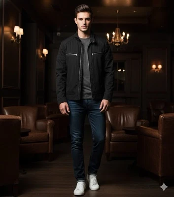 Chaqueta Michael Kors MK Negra Moto Racer Acolchada Hombro Cremallera Completa Para Hombres Talla M Foto 1 de 4