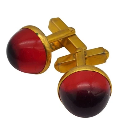Retro Swank Red Dome Cufflinks Lucite Gold Tone Vintage MCM Mens Classic Jewelry Foto 1 de 4