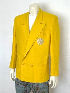 VTG Gianni Versace Double-Breasted Yellow  Linen Blazer IT48- US38 - Picture 1 of 8