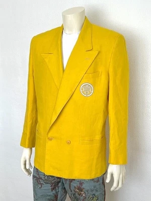 VTG Gianni Versace Double-Breasted Yellow  Linen Blazer IT48- US38 - Image 1 of 4