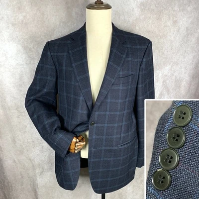 Luigi Bianchi Mantova Blazer Jacket Men 42L Windowpane Wool LBM Sport Coat Navy - Image 1 of 4