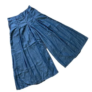 Neways Palazzo Pants Flowy Lyocell Extra Wide Leg Blue w/ Pockets Women's Lg - Picture 1 of 6