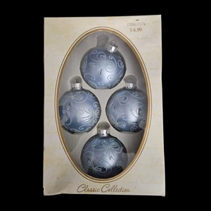Classic Collection Glass Christmas Ornaments Blue Silver Swirl Set of 4 NIB 2005 - Picture 1 of 4