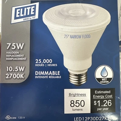 NEW 2 each TCP LED12P27D30KFL 10.5W 850 Lumens 2700K Dimmable  LED Light Bulb - Image 1 of 4