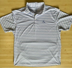 Rhoback Golf Shirt Uomo Taglia Large Performance Polo Bianca con Righe Blu Navy - Foto 1 di 6