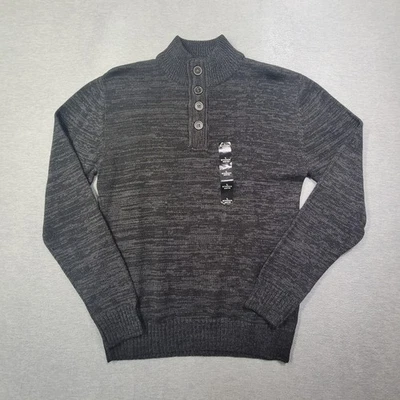Structure Sweater Mens Large Black Striped Button Mock Neck Casual Comfort NWT - Image 1 of 4
