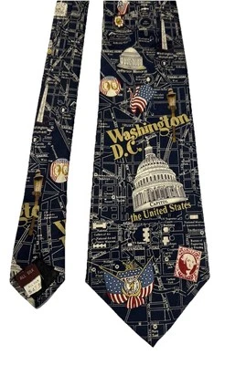 Museum Artifacts Tie WASHINGTON DC Silk Presidents American Flag USA Capital - Image 1 of 4