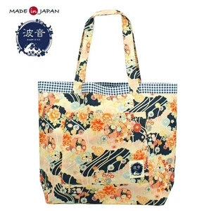Japanese Pattern Reversible Tote Bag [Mari x Navy Check] - Picture 1 of 2