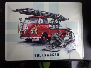 Blechschild Volkswagen Bulli VW T1 Feuerwehr Nostalgie Vintage - Bild 1 von 1