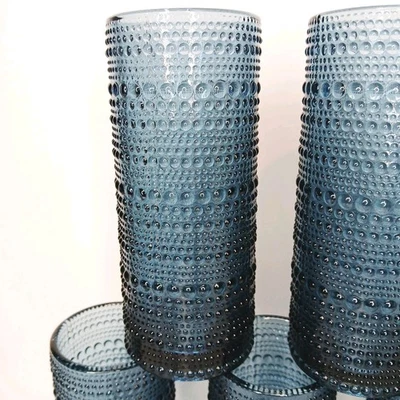 Fortessa Jupiter Collins Highball Glass Tumblers Blue Hobnail Bubbles 10 Oz. - Image 1 of 4