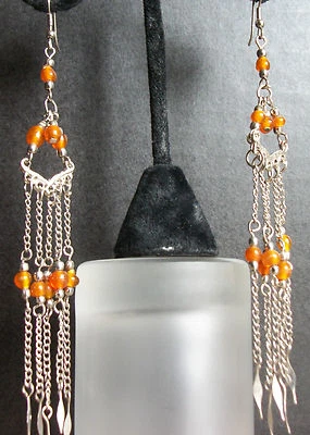 Pendientes de araña colgantes naranja melocotón coral rubor únicos hechos a mano gota larga B Foto 1 de 2